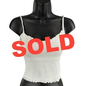 AS White Ribbed Lettuce Trim Sweetheart Cami Tank Top M/L Adjustable Straps NWOT